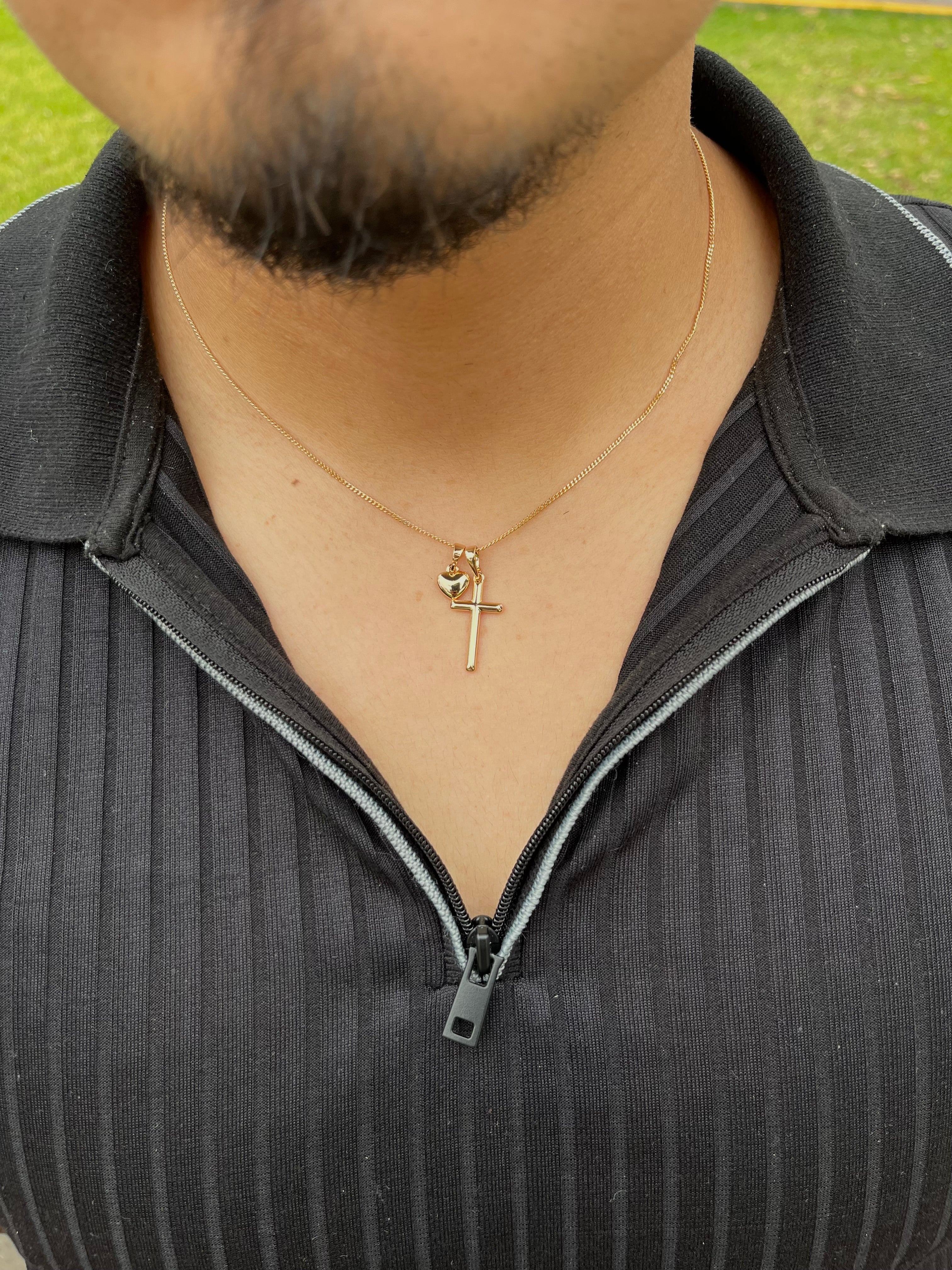 COLLAR CRUZ DORADO PARA HOMBRE